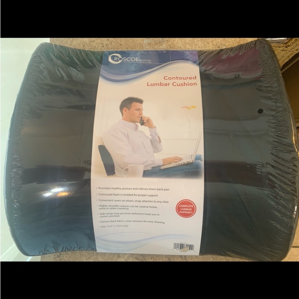 New! ROSCOE BLACK CONTOURED LUMBAR CUSHION WITH STRAPS